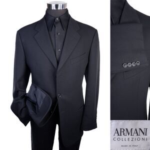 Armani Collezioni Blazer 42R Black Wool 3 Button Jacket Sport Coat Blazer EUC